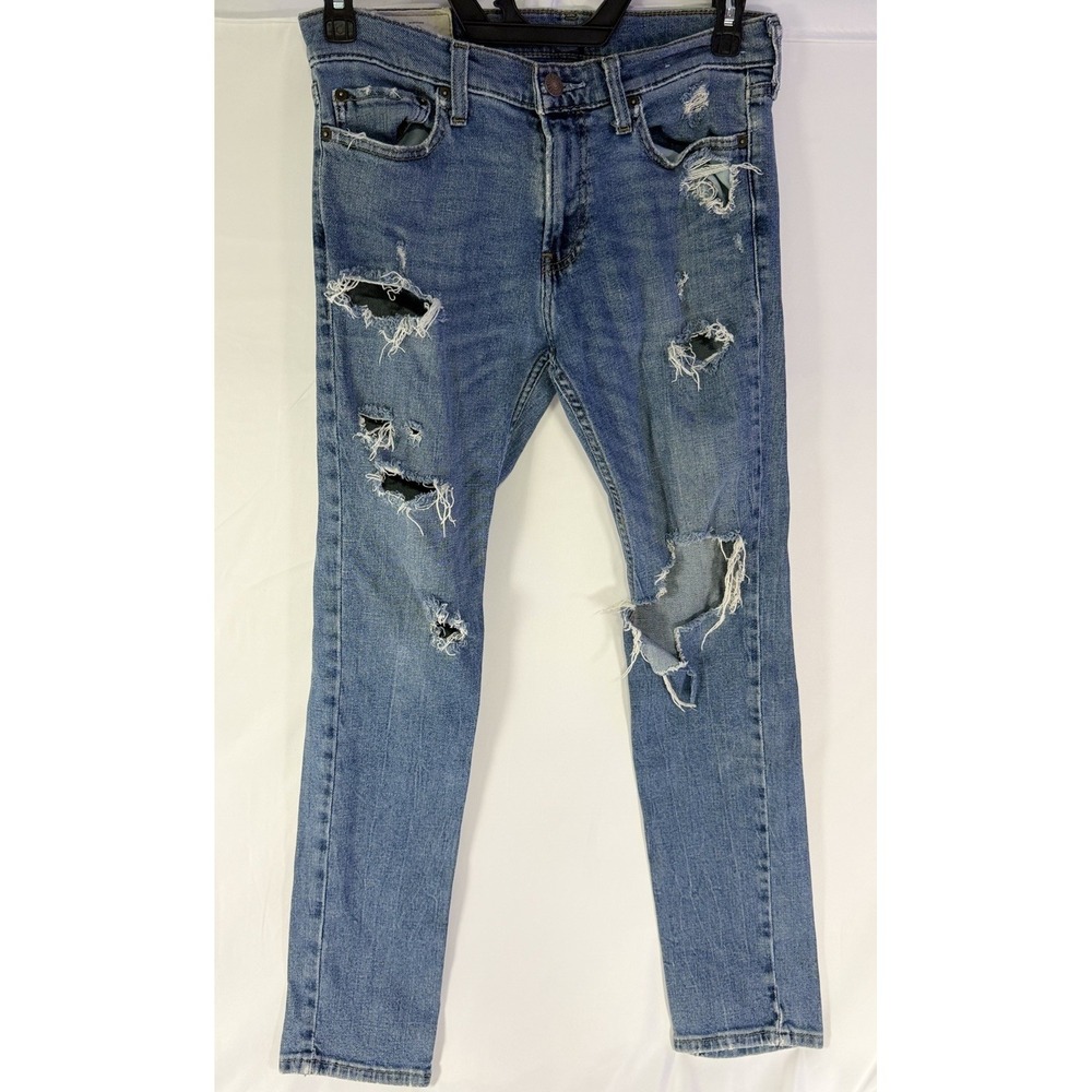 Hollister Men's 30x30 Skinny Epic Flex Medium Wash Distressed Jeans Denim